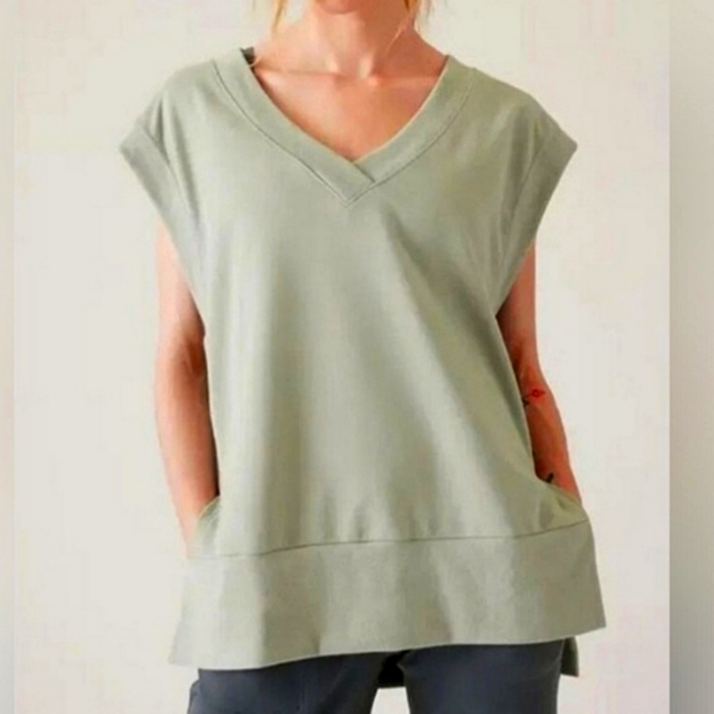 Athleta Retroterry Sleeveless Sweatshirt Soft Mossy Green Women's Sz Lg